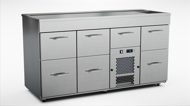 Barkylbänk 1600mm, 7 lådor