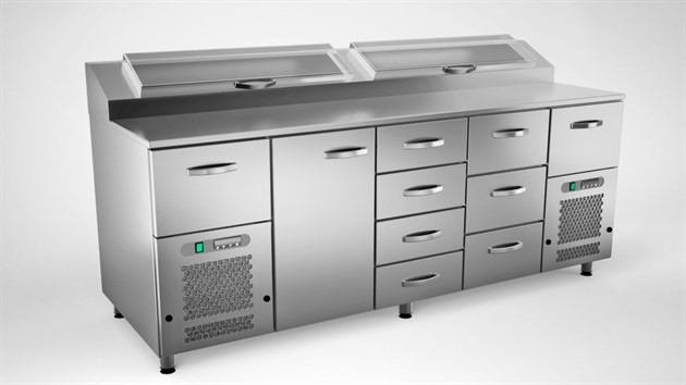 Kallskänkbänk 2000mm, 1 dörr, 9 lådor