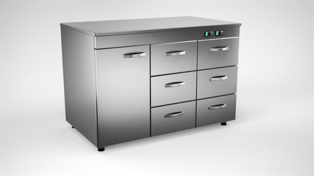 Värmeskåp 1200mm, 1 dörr, 6 lådor