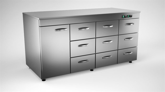 Värmeskåp 1600mm, 1 dörr, 9 lådor