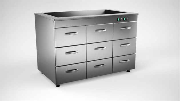 Värmeskåp med värmeri 1200mm, 9 lådor