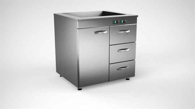 Värmeskåp med värmeri 800mm, 1 dörr, 3 lådor