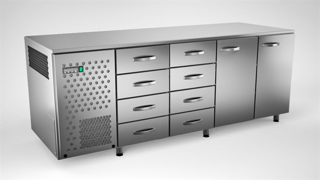 Kylbänk 2000mm, 2 dörrar, 8 lådor